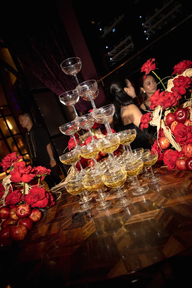 Medusa BGC Champagne Tower Apples Roses photographed by Holy Chic Flowers at Medusa BGC