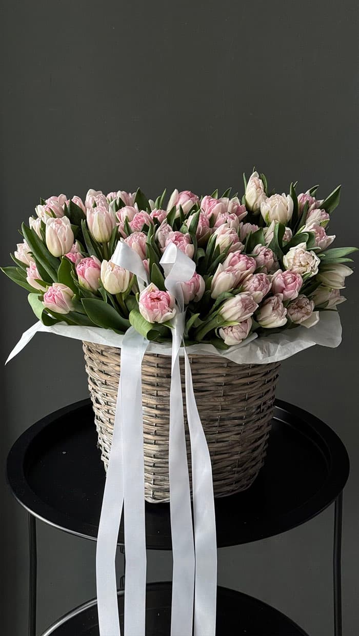 100 Tulips in a Basket by Holy Chic Flowers Manila