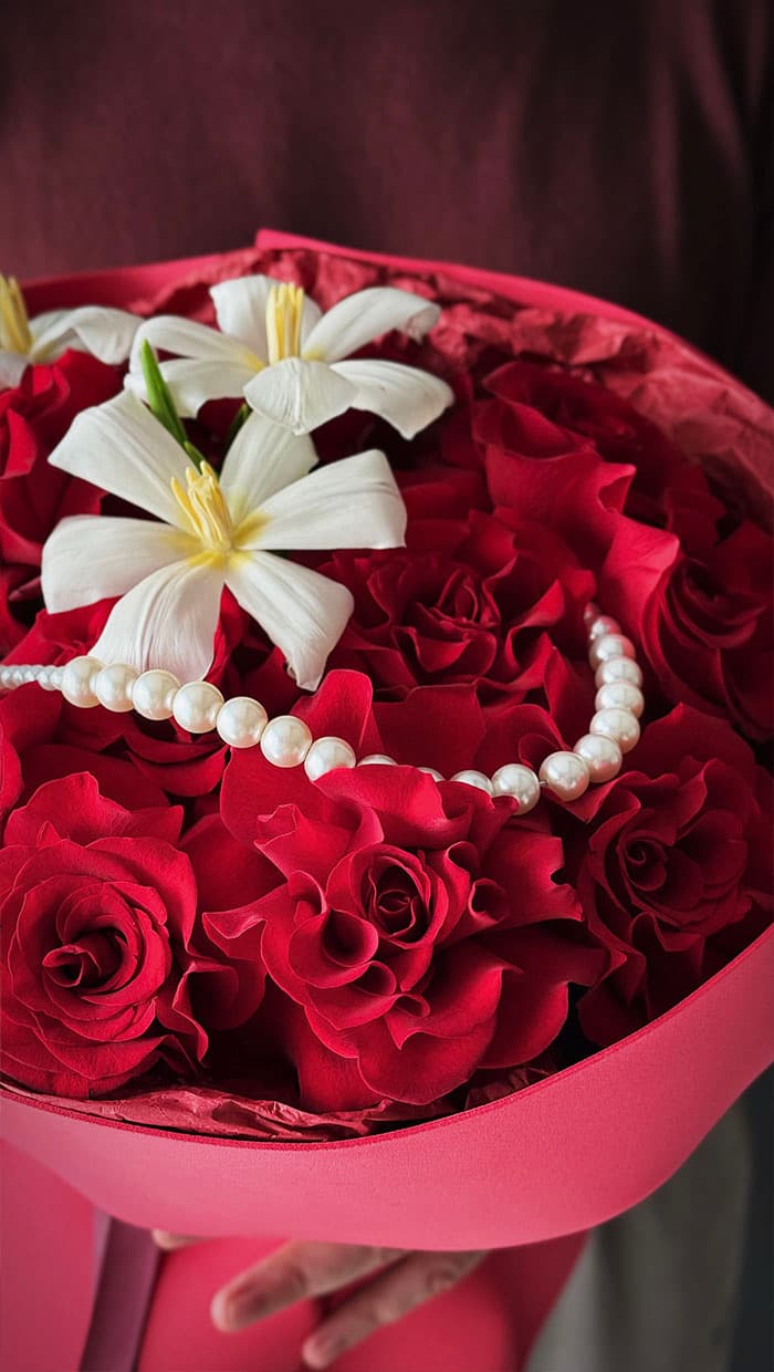 Red Rose & Pearl Bouquet by Holy Chic Flowers Manila, product view 3