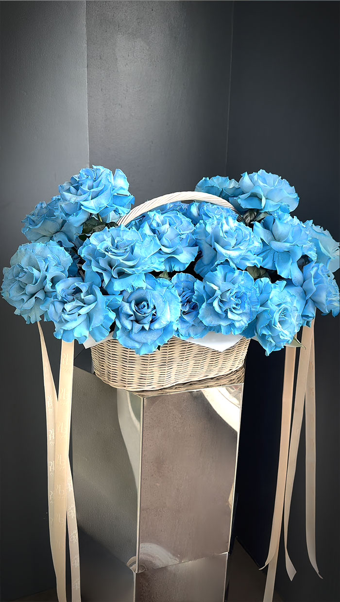 Blue French Roses in a Basket