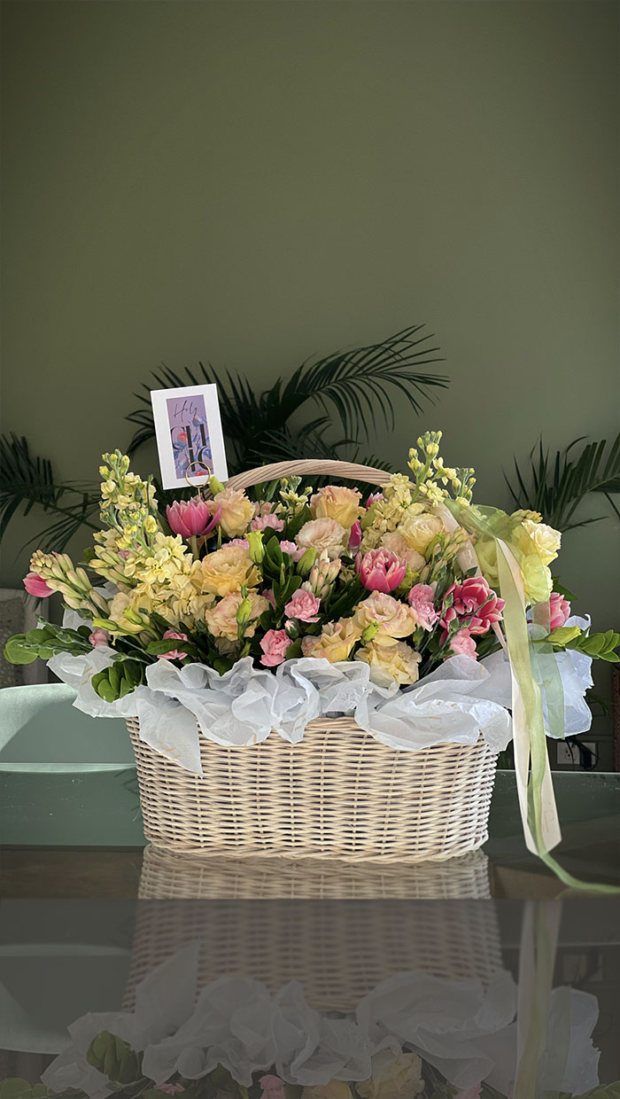 Large Spring Basket with Tulips, Matthiola & Tuberose
