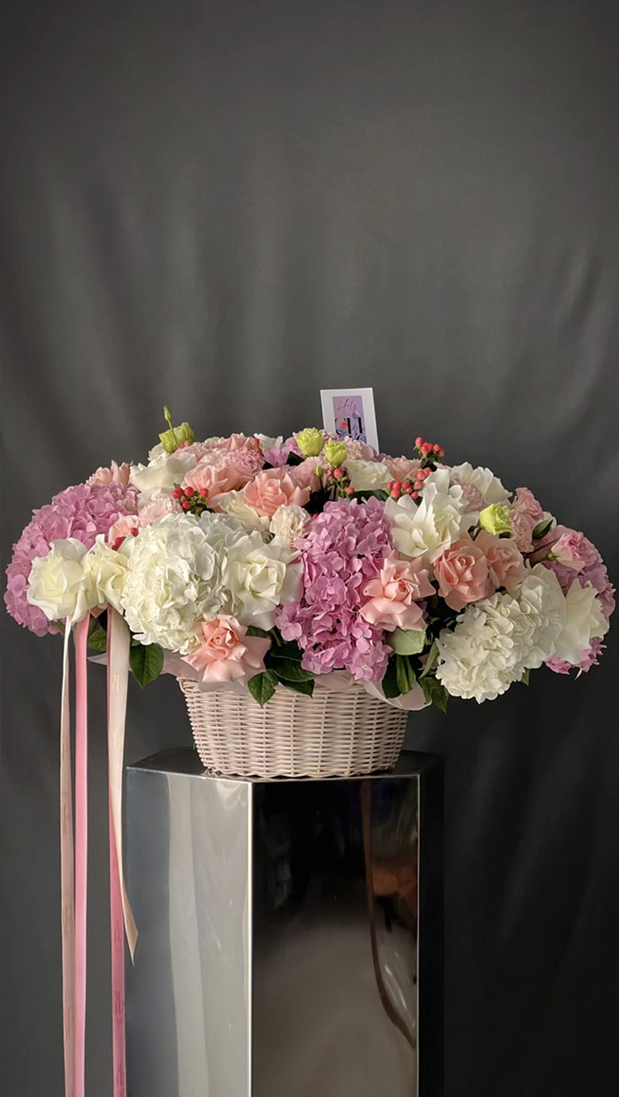 Versailles Collection Grand Basket with Hydrangeas, Roses & Peonies